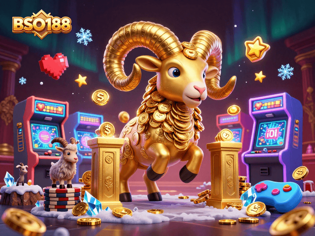 Play thrilling games at BSO188, where the golden ram symbolizes fortune and winning moments.
