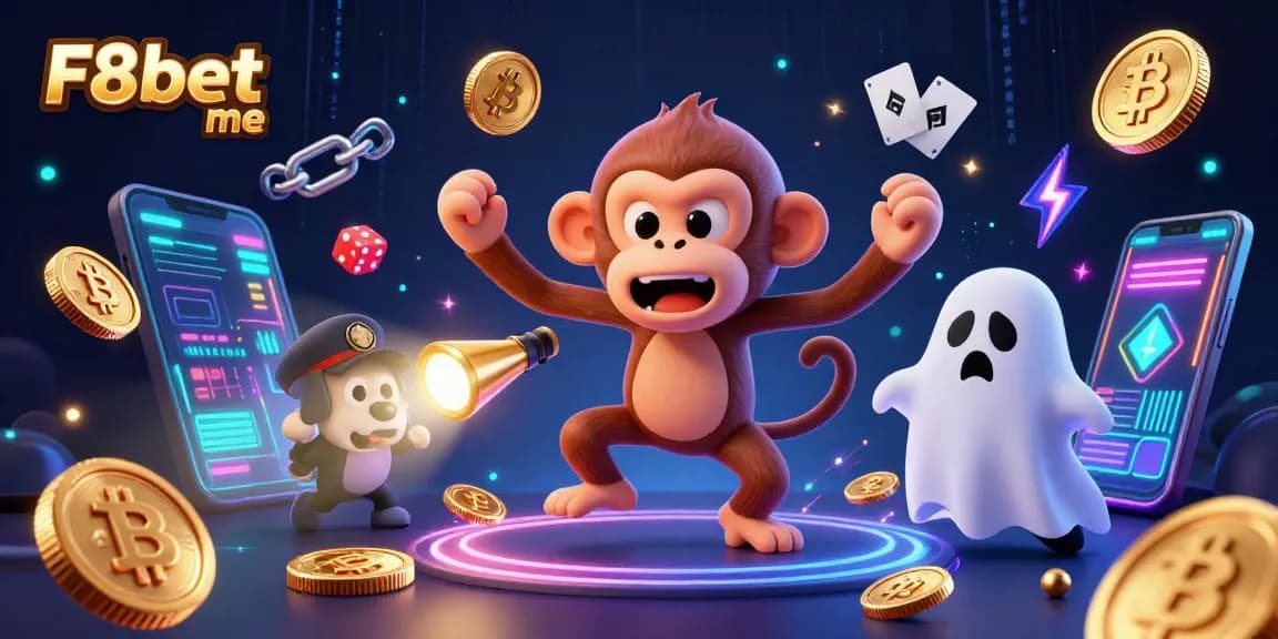 Experience the thrilling action at F8bet me with ghostly characters and crypto elements in an illustrated casino.