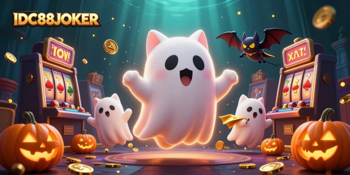 Experience thrilling gameplay with IDC88JOKER's ghost cat and vampire bat in a dynamic casino setting.