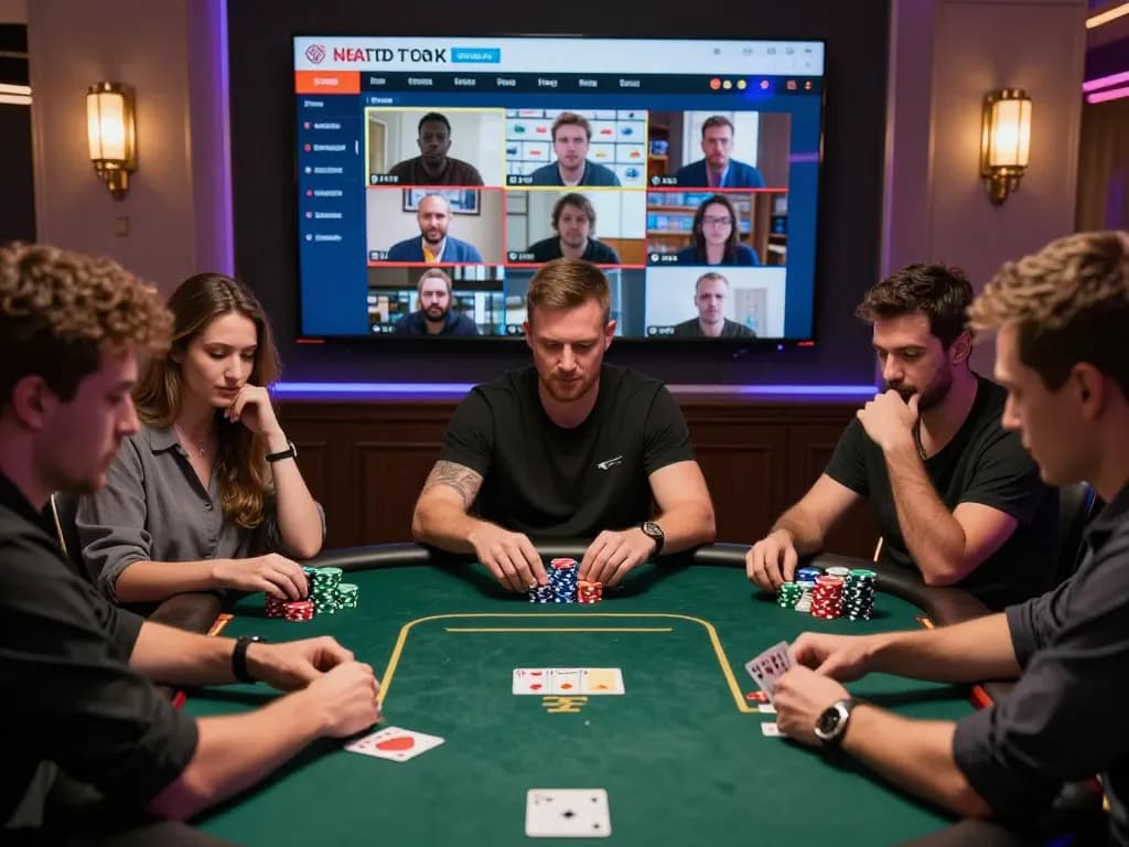 Engaging poker players strategizing in an LGO GOAL online casino platform, showcasing dynamic gameplay.