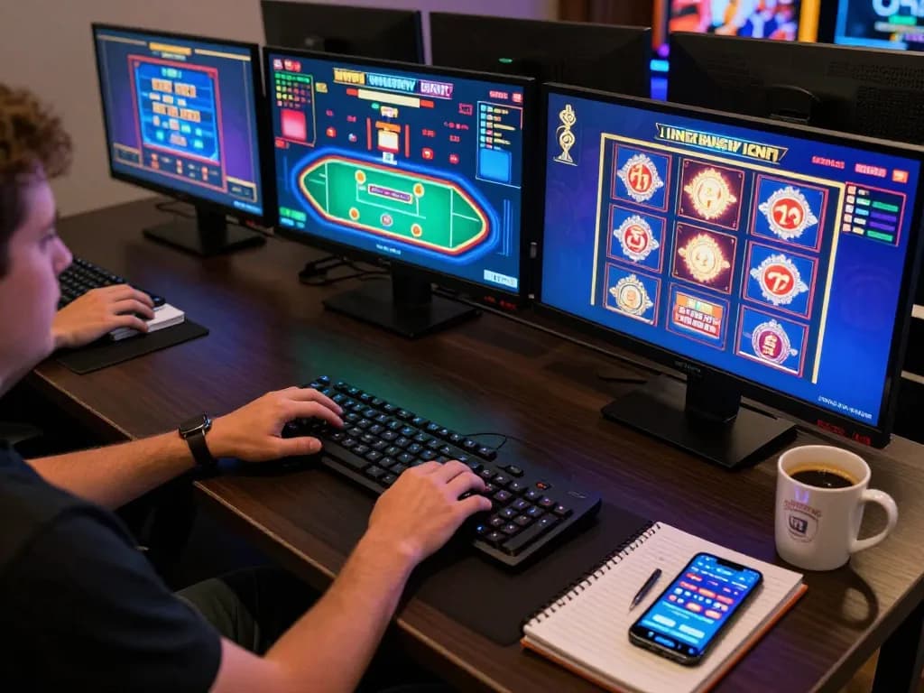 Engaging online gambling experience at home with 68gamebaivn on multiple screens.