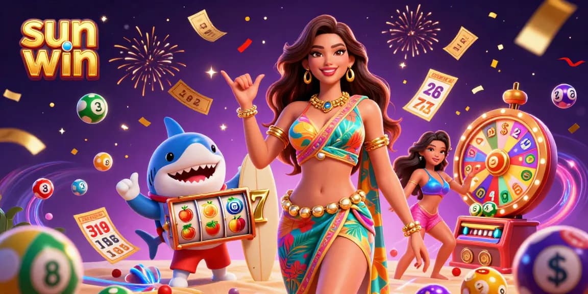 Experience thrilling wins at sun win with vibrant casino elements and engaging characters.