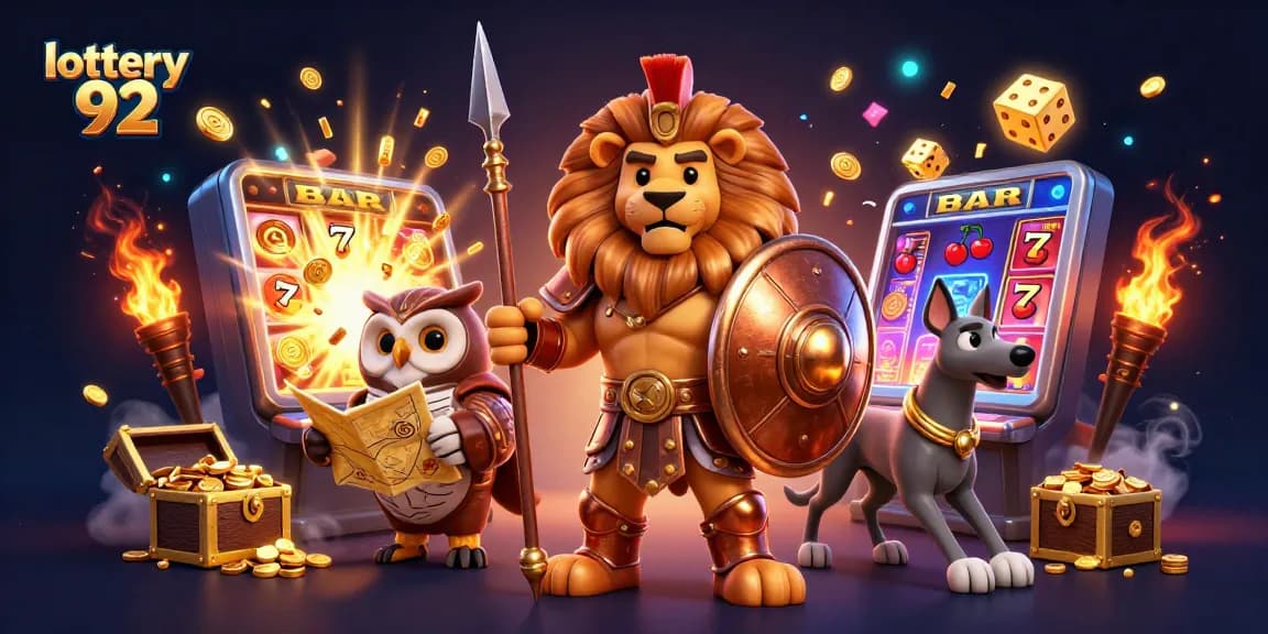 Experience lottery 92 with a vibrant 3D illustration showcasing jackpot excitement and engaging game strategies in a dynamic casino scene.