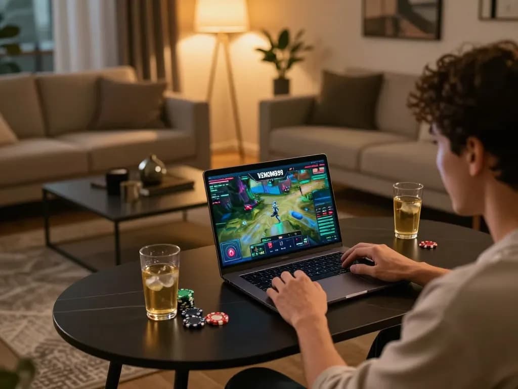 Engaging with VENOM889 Alternatif gaming application during a cozy online session.