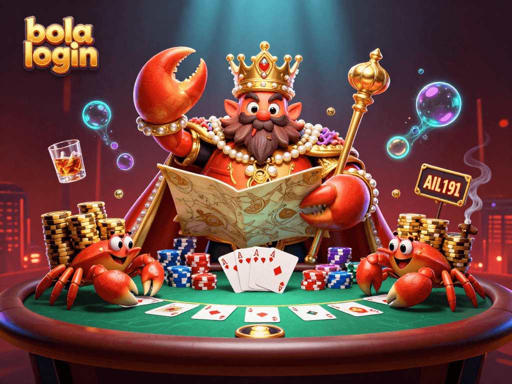Join the vibrant gaming scene at bola login, featuring an emperor crab and poker excitement.