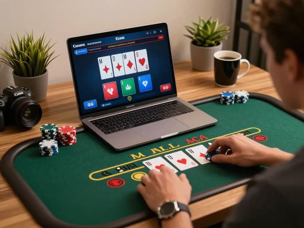 KADAL 778 player betting in an engaging online casino blackjack game with a laptop.