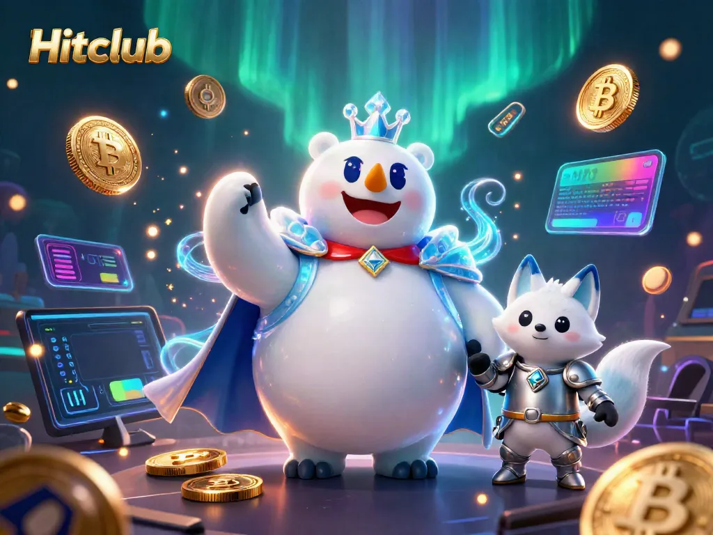 Engage with Hitclub through exciting gameplay, showcased by a charismatic polar bear king and mystical fox.