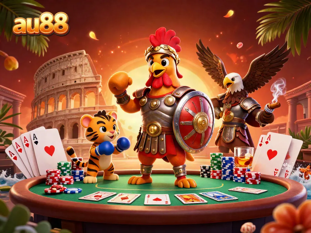 Join the excitement at au88 with our dynamic digital casino scene featuring lively characters.