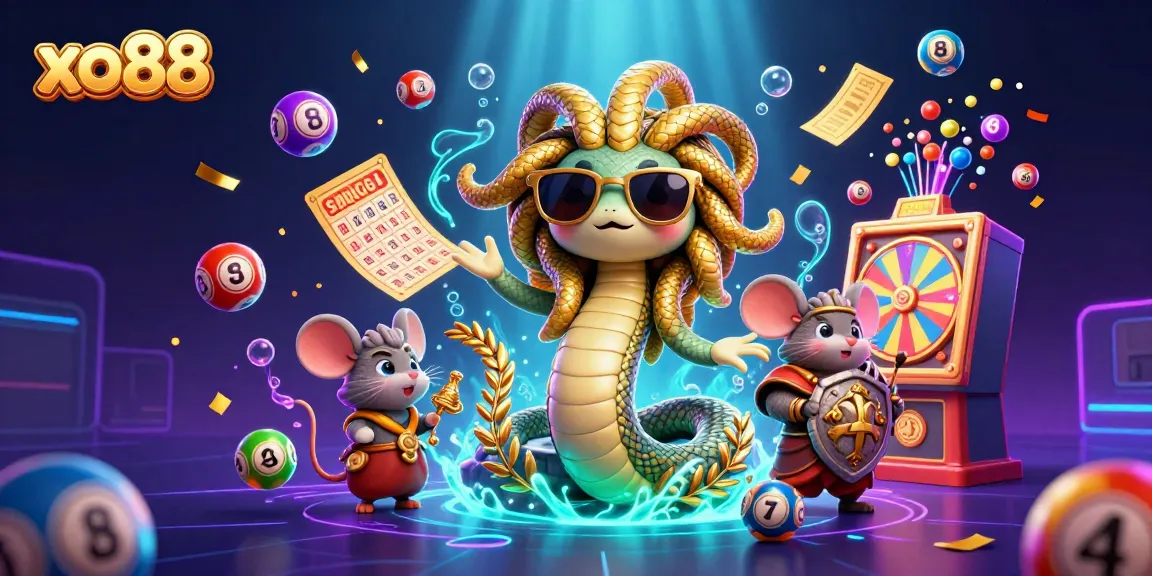 Experience thrilling gaming fun with xo88 as Medusa and friends celebrate vibrant lottery and bingo elements.