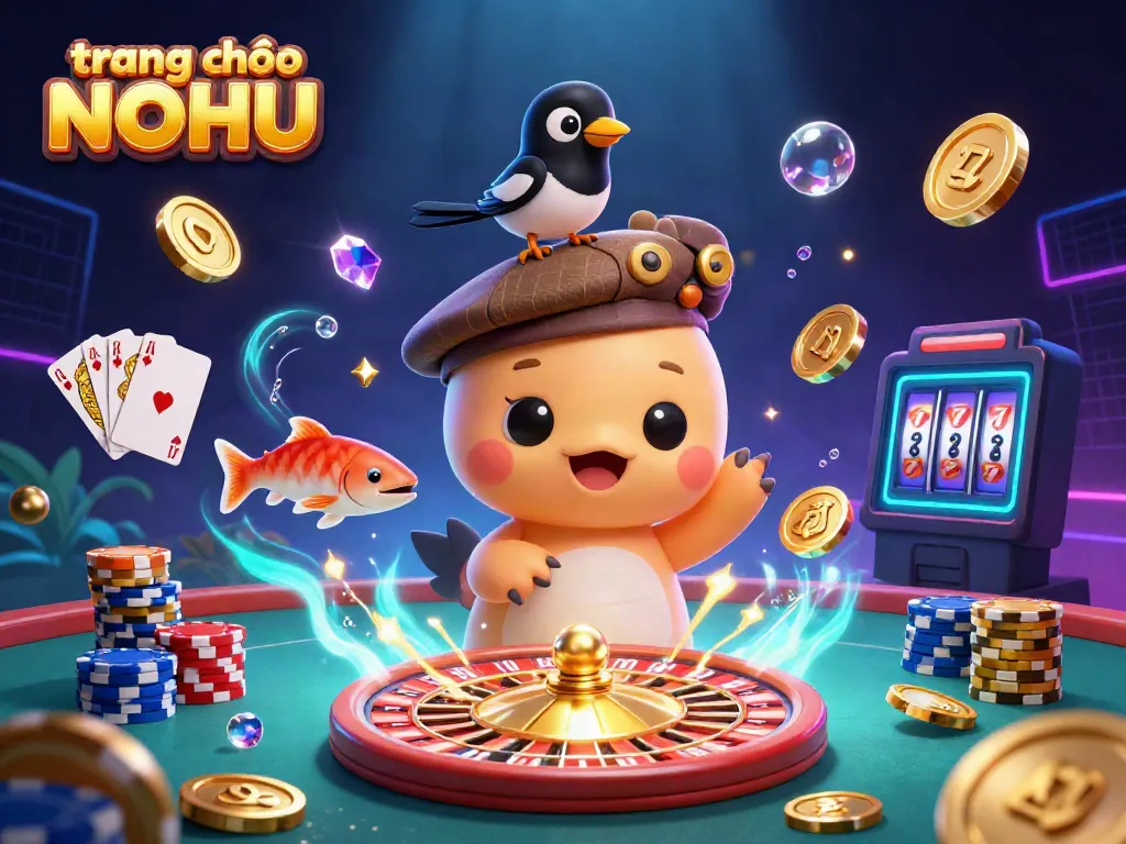 Experience the vibrant world at trang chủ NOHU featuring a playful cartoon Nessie, gold coins, and casino elements.