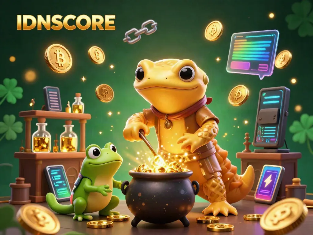 Transform base metals into gold at IDNSCORE's enchanting casino, filled with gold coins and digital currencies.