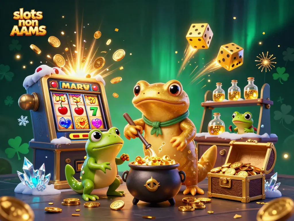 Gioca a slots non AAMS con simboli fortunati e jackpot scintillanti in un laboratorio magico.