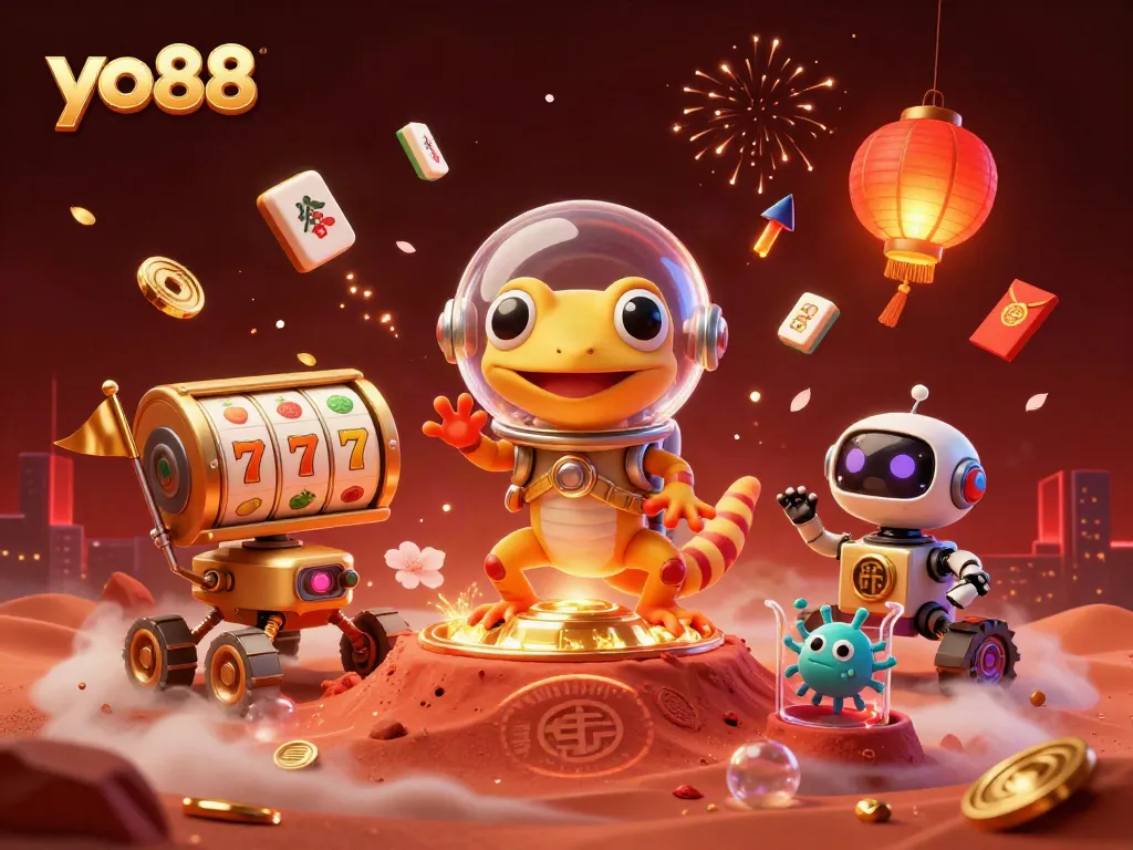 Engage in gaming excitement with yo88 through a vibrant 3D casino scene featuring unique characters and rich details.