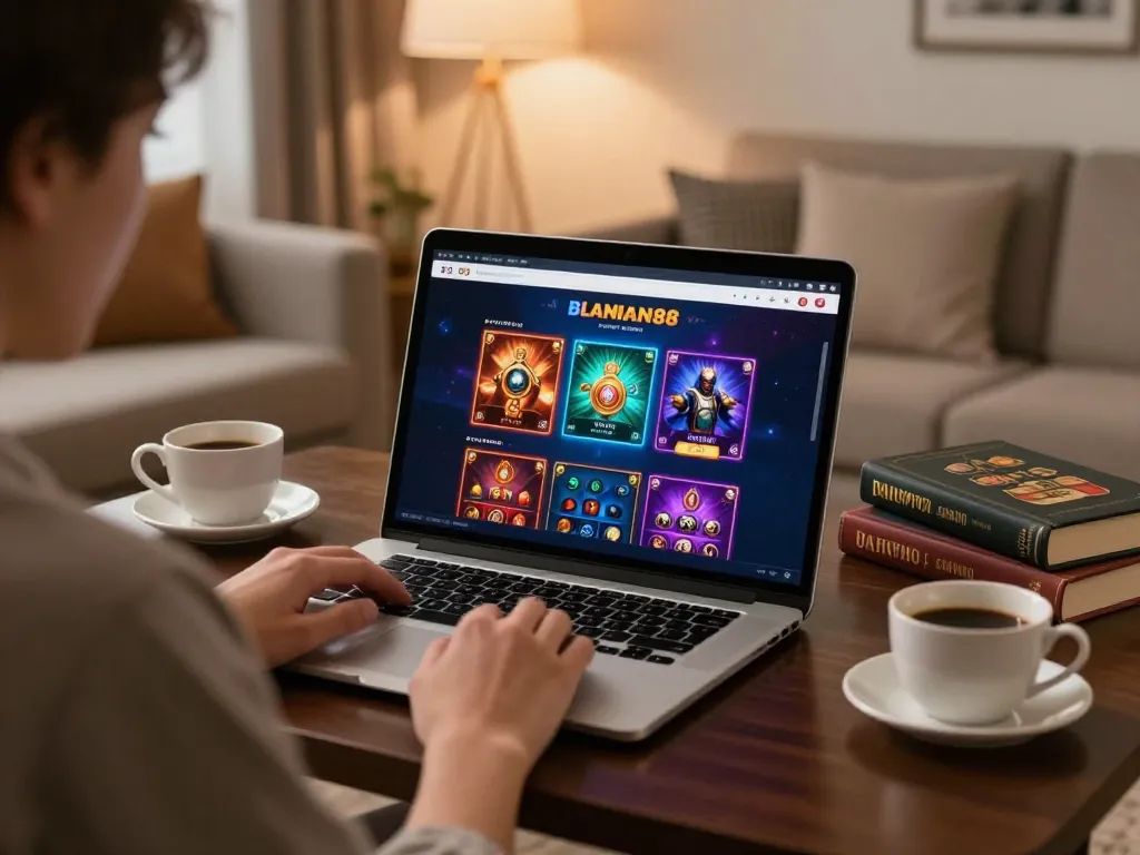 Engaging in strategic gameplay on mantra88 in a cozy home setting with laptop and notes.