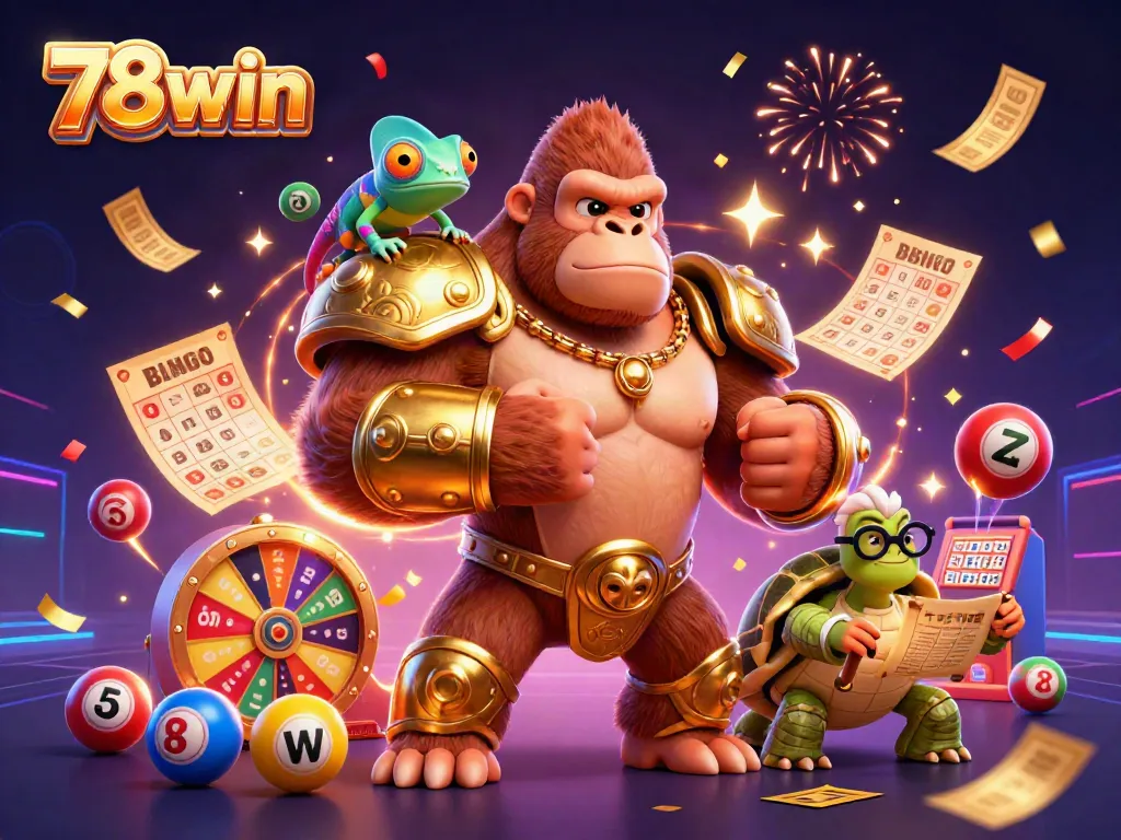 Engage with 78win's vibrant casino scene featuring dynamic lottery elements and lively characters.