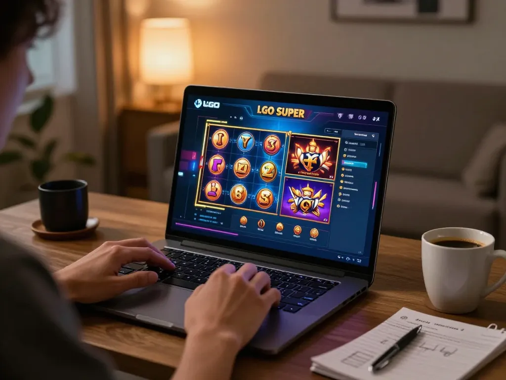 Engaging player exploring LGO SUPER gaming options online, cozy atmosphere supporting strategic gambling.