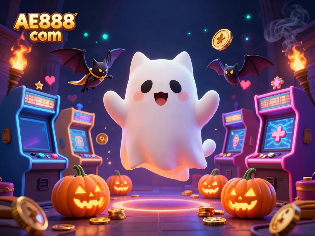 Experience immersive gaming at AE888 com with colorful ghost cats and vibrant casino features.