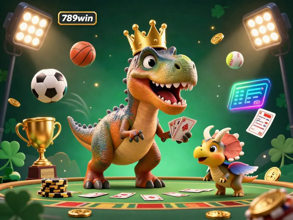 Experience gaming fun with 789win's vibrant casino-themed illustration featuring colorful characters and dynamic elements.