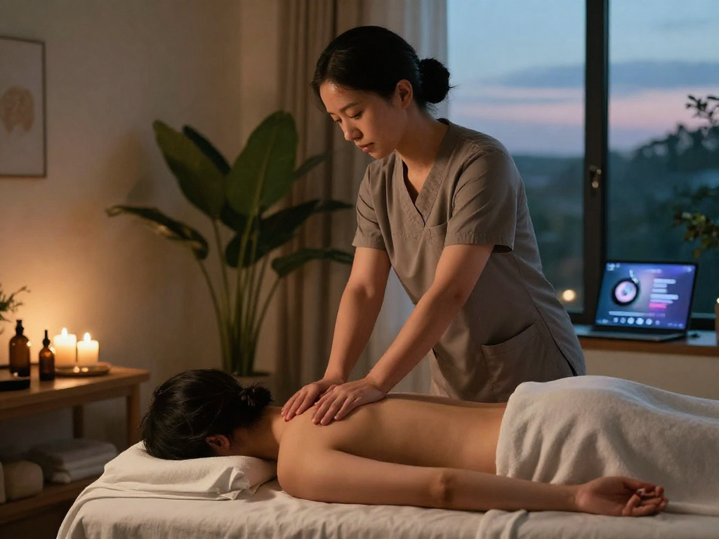 영등포출장마사지 in a home setting with a therapist providing soothing massage therapy to a client.