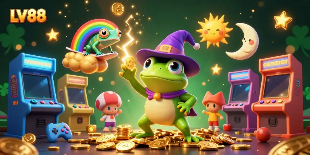 Experience the thrill of LV88 with vibrant characters and games in a dynamic online casino scene.