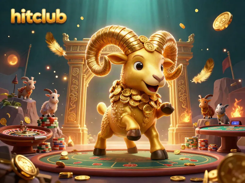 Experience the thrill of hitclub with a dynamic scene featuring a golden ram charging through a live casino atmosphere.