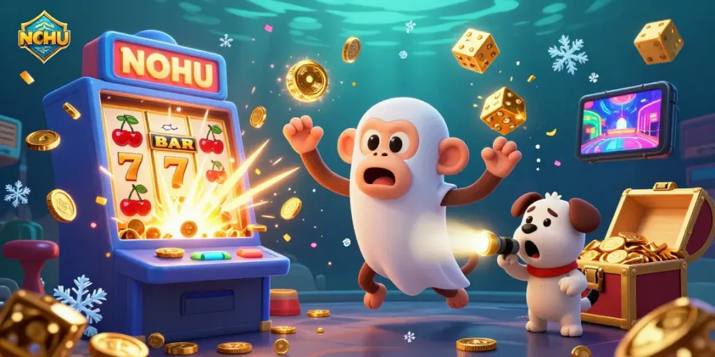 Experience the thrill of NOHU with a dynamic jackpot explosion in a hauntingly vibrant casino scene.