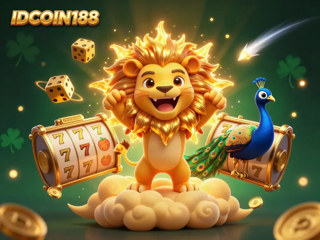 Engage with IDCOIN188's thrilling casino experience surrounded by vibrant elements and iconic symbols.