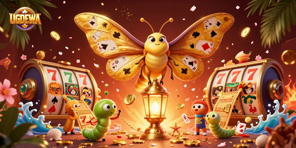 Spin and win at UGDEWA with vibrant visuals of slot reels and golden themes in a captivating illustration.