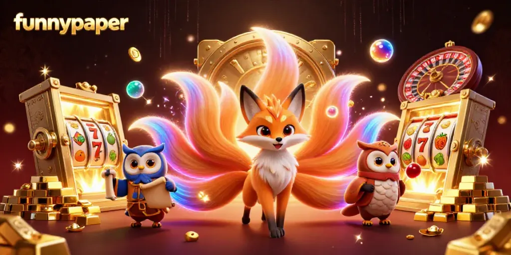 Experience funnypaper's vibrant casino scene with glowing characters and dynamic gaming elements.