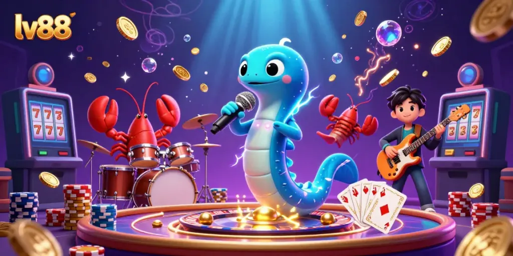 Experience vibrant energy with lv88 in an underwater casino featuring animated characters, gold coins, and roulette.