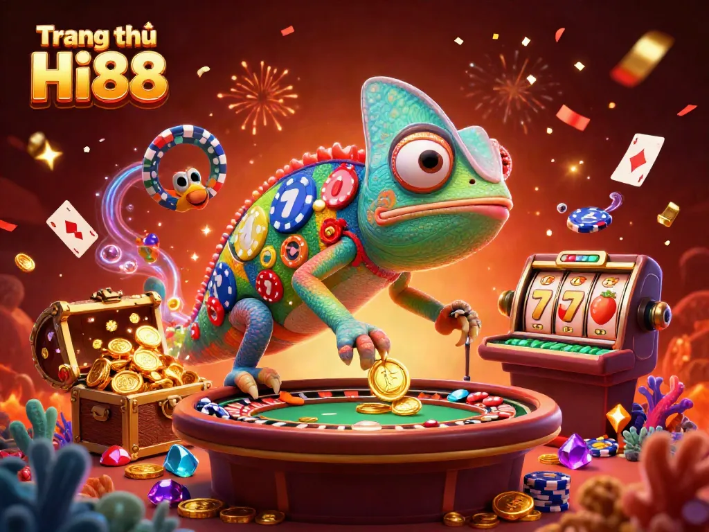 Engage with thrilling games at Trang chủ Hi88, featuring vibrant casino elements and dynamic character scenes.