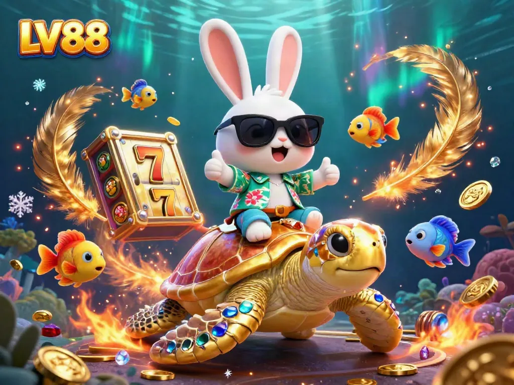 Experience the thrilling slots action at LV88 with an adorable lucky rabbit and a golden turtle.