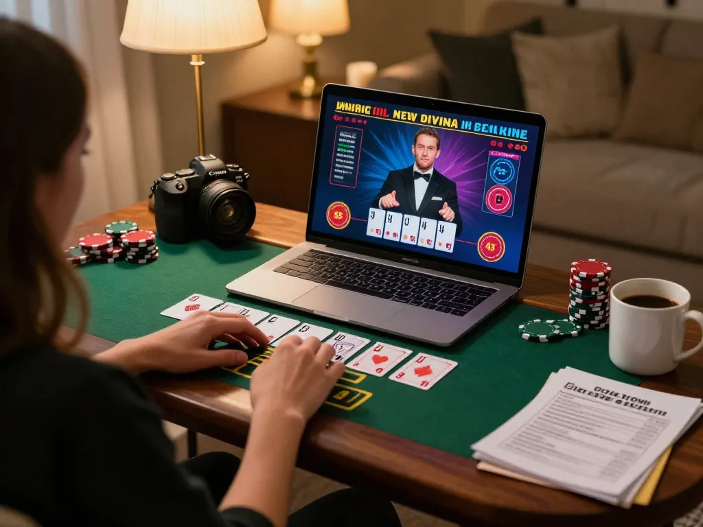 uu88 player enjoying live dealer blackjack at home with strategic notes and a warm ambiance.