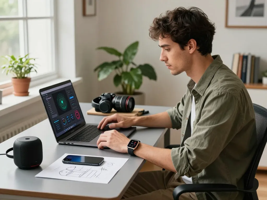 Best tech gadgets for men showcased in a stylish home workspace with modern technology and inspiring decor.