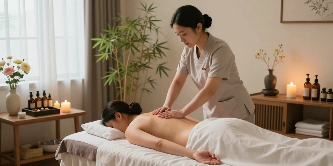 Dynamic 동작구출장마사지 scene with a therapist performing a traditional massage in a serene studio.