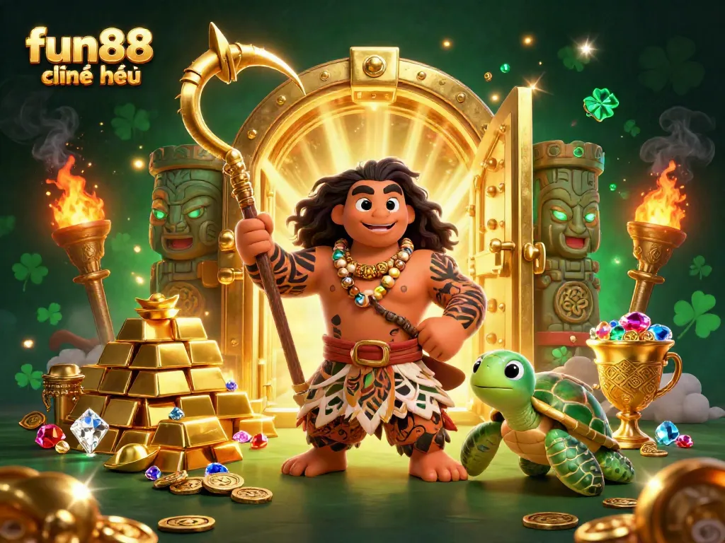 Join the fun88 chính thức casino adventure with tribal characters amidst sparkling treasures and lively game elements.
