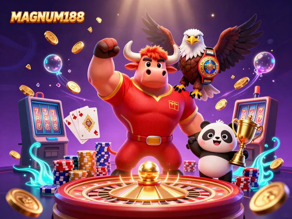 Experience the thrill of MAGNUM188 with vibrant characters and immersive casino elements.