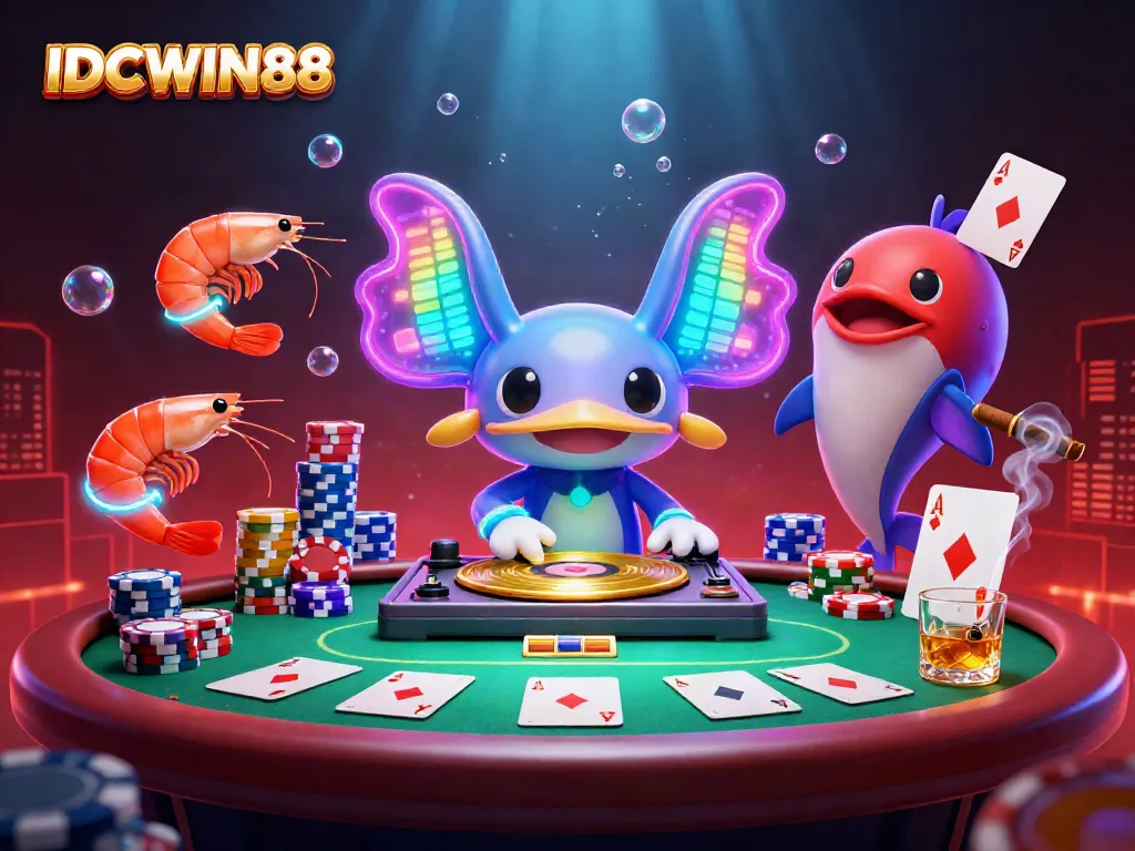 Experience the excitement of IDCWIN88 with vibrant characters and dynamic casino game elements.