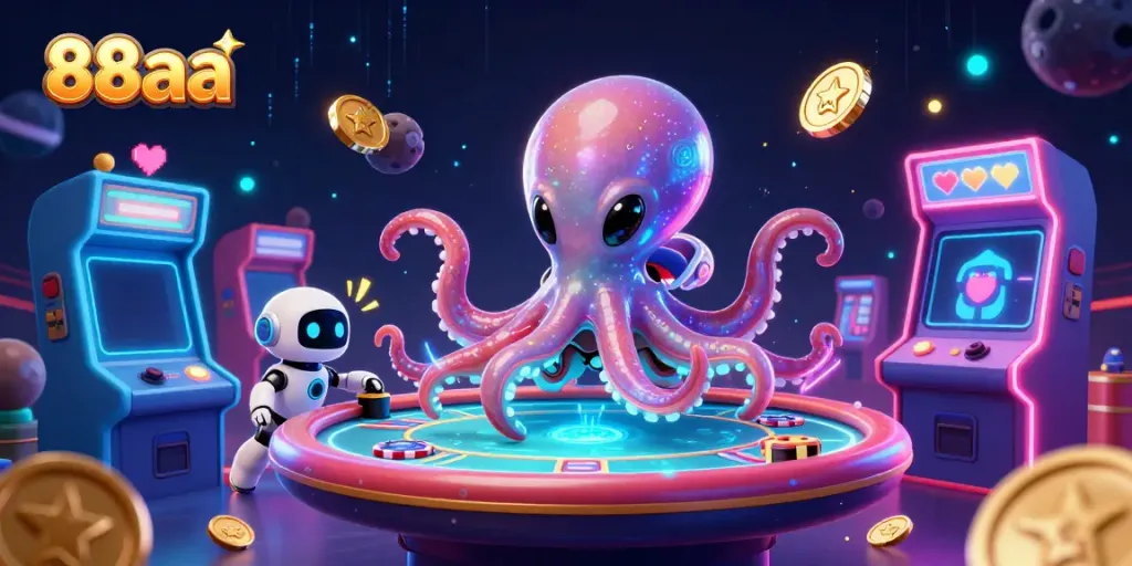 88aa's alien octopus serves an exciting poker game amidst colorful arcade elements.