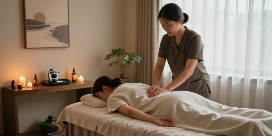 고양출장마사지 treatment in a tranquil spa room with essential oils and calming decor.