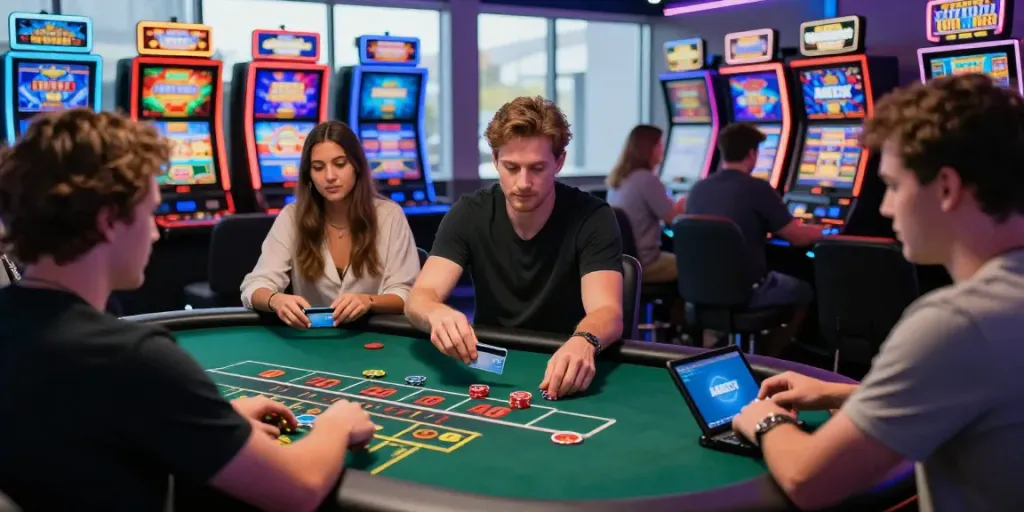 Players engaging at vibrant AMEX casinos, showcasing excitement and secure online gaming.