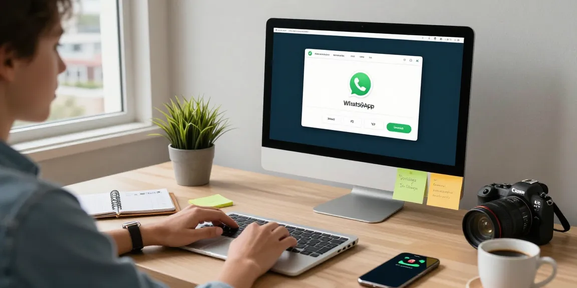 Engaged user working on WhatsApp電腦版 in a modern home office.
