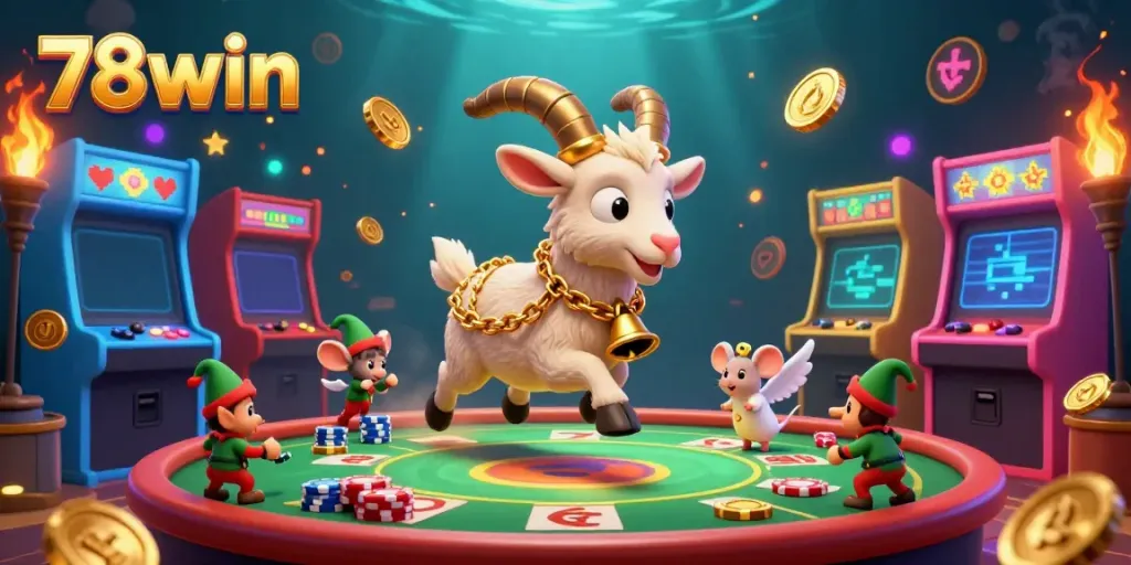 Engage in thrilling games at 78win casino, featuring dynamic characters and colorful arcade machines.