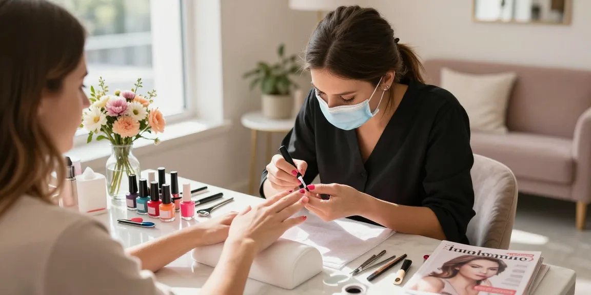 Professional nail service at Paradise Nail Beauty with vibrant colors and elegant decor.