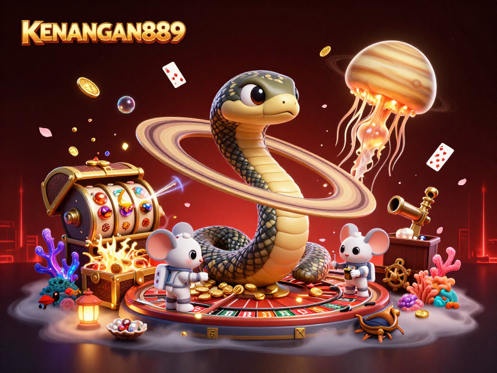 Bet on slots with KENANGAN889 in this vibrant, dynamic cosmic casino scene.