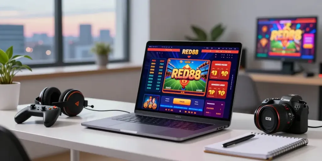 Engaged player exploring the RED88 online gambling platform on a modern laptop.