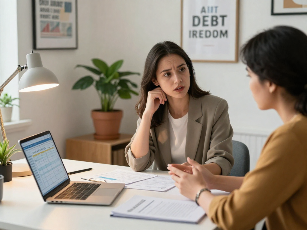 Consultation at credit-consolidation.ca office discussing debt relief strategies for Canadians