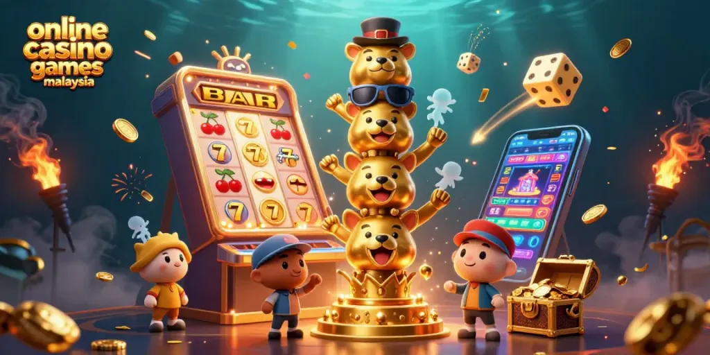 Engaging online casino games Malaysia scene featuring vibrant slots and animated casino elements.