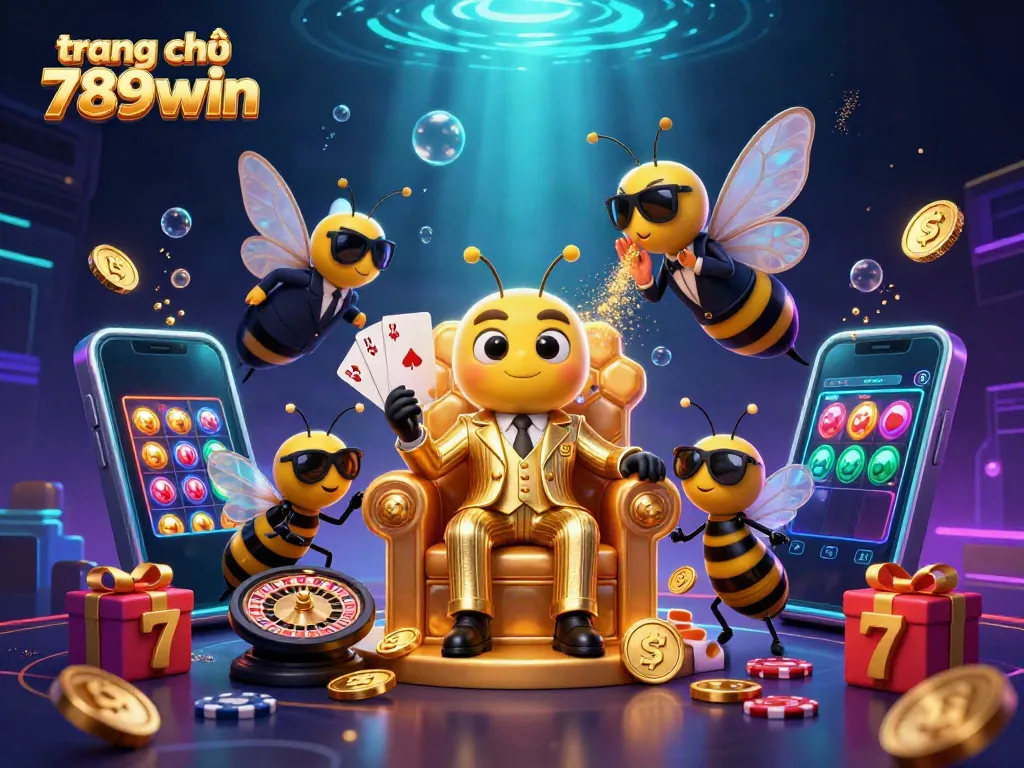 Engaging scene depicting the vibrant gaming atmosphere at trang chủ 789win with a playful approach featuring a bumblebee mob boss and lively gambling elements.