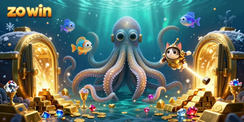 Join the fun at zo win as kraken and cat dive into treasure-filled casino adventure!